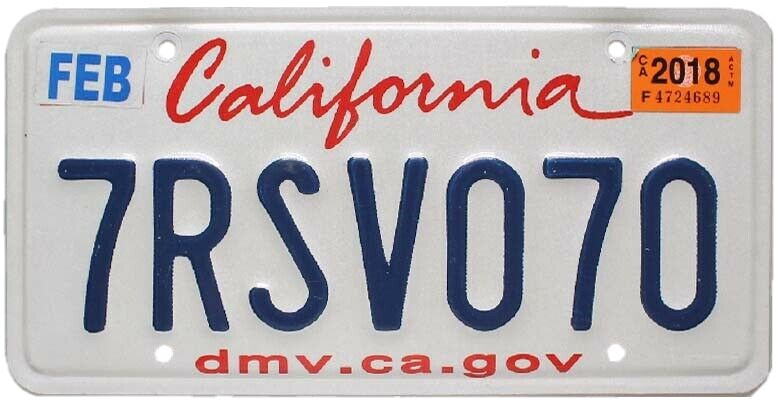 A California license plate against a neutral background — symbol of the most common origin state for new Texans.